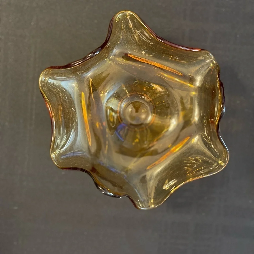 Viking vintage MCM blown amber art glass trinket bowl candy dish.